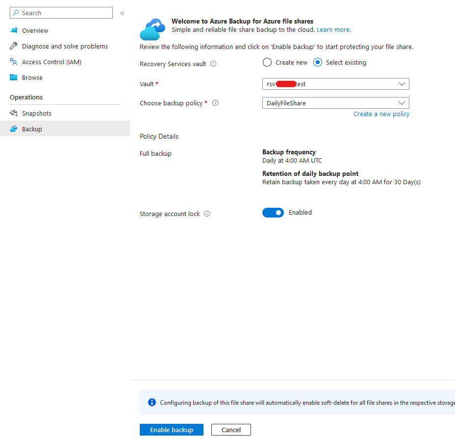 Configuration of Backup Storage Account Backup