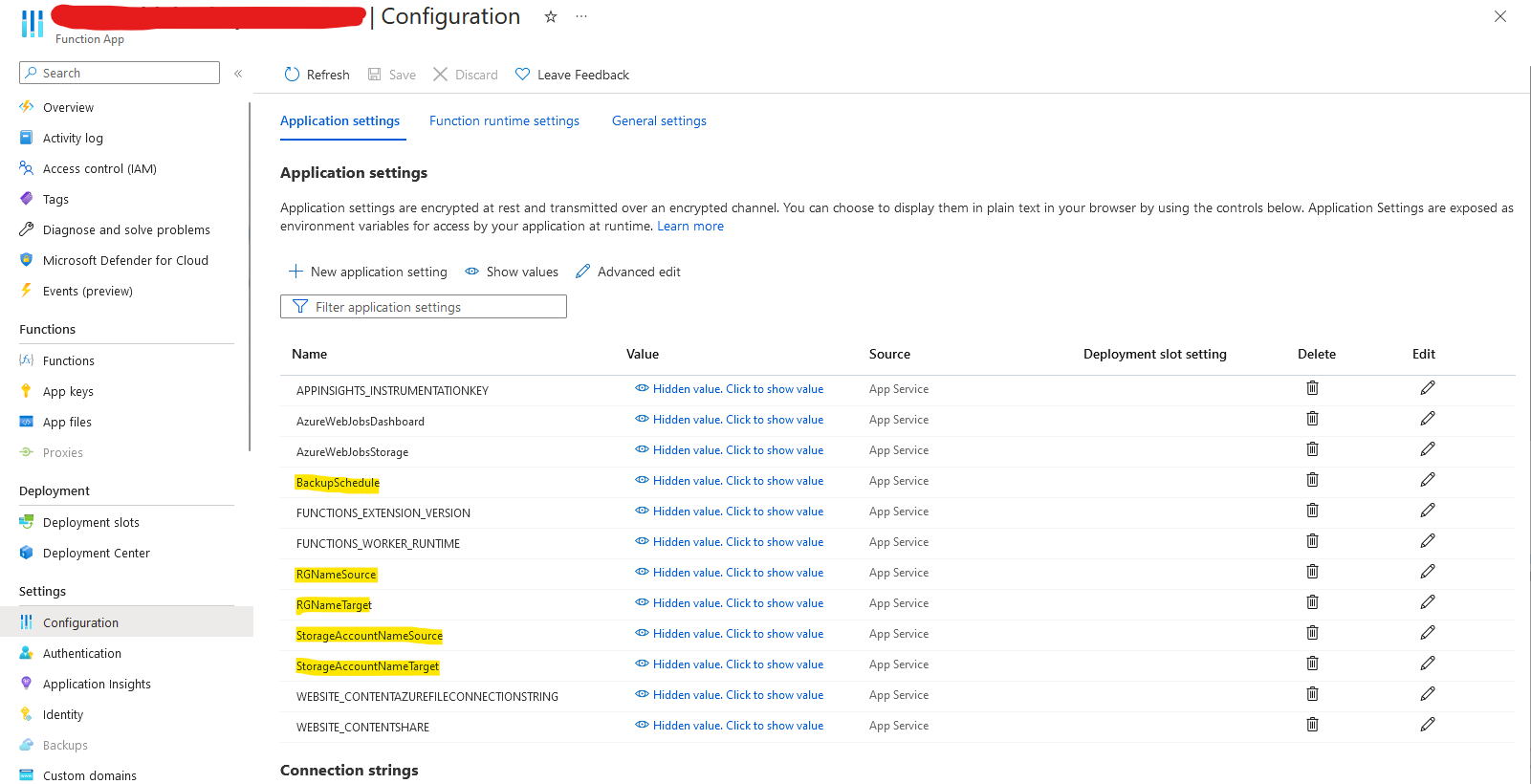 Configuration of Backup Function App